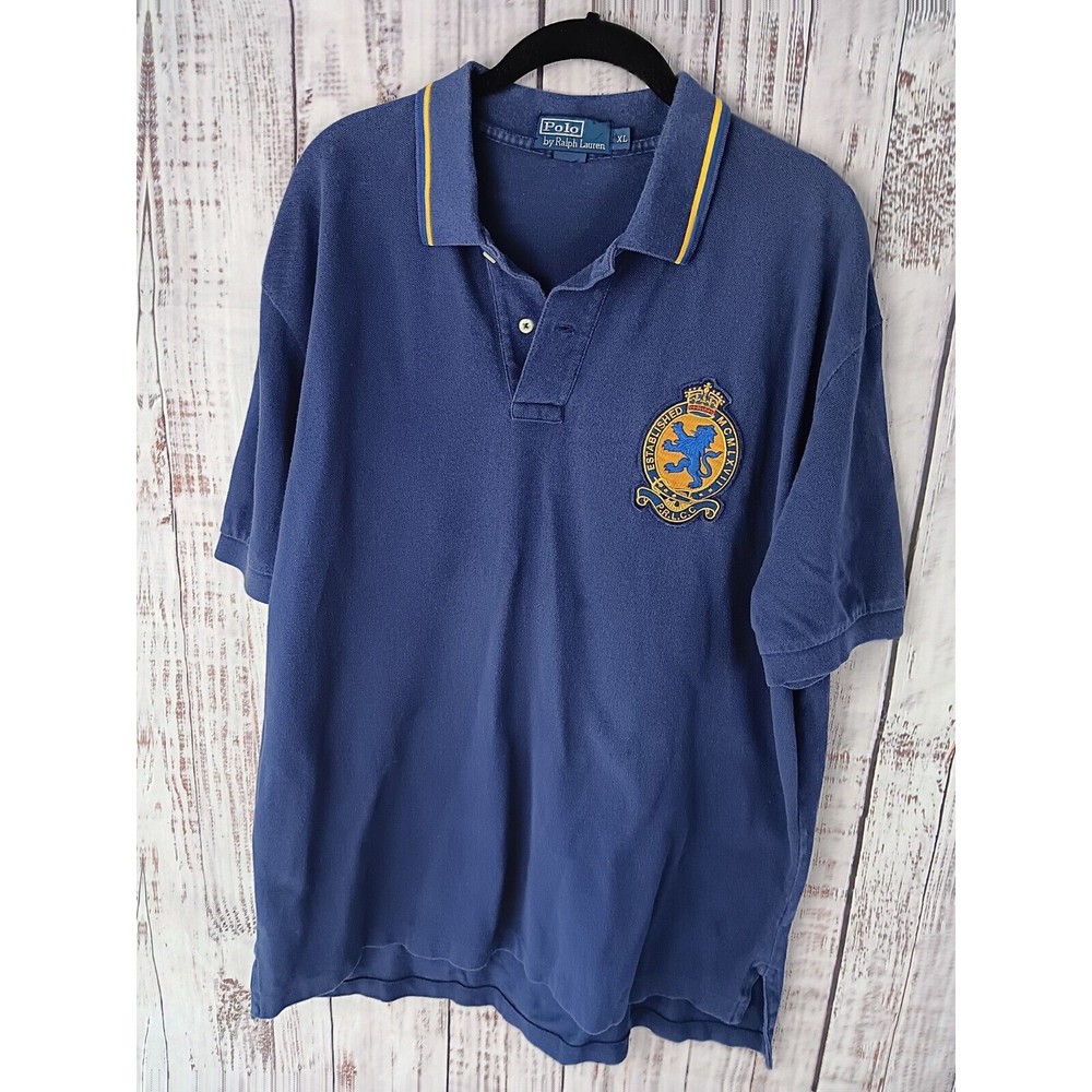 Polo Ralph Lauren Polo T-Shirt Men’s XL Lion Patch Blue Rugby Vintage